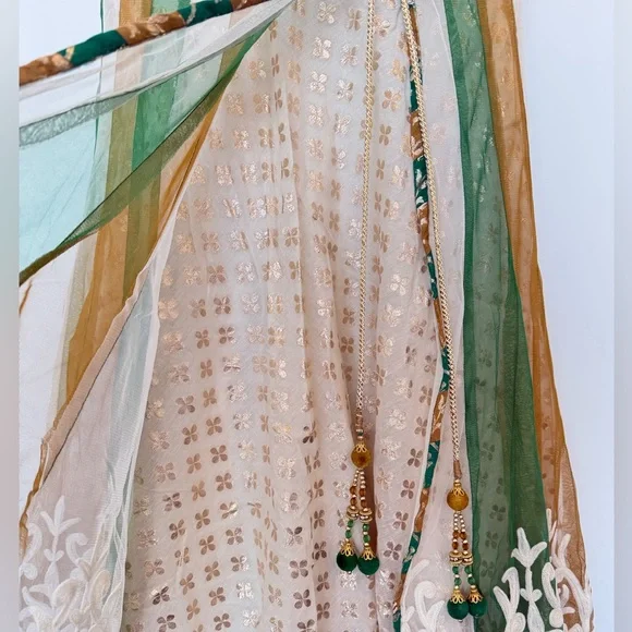 Indian Gold and Green embroidered Dress. Medium.